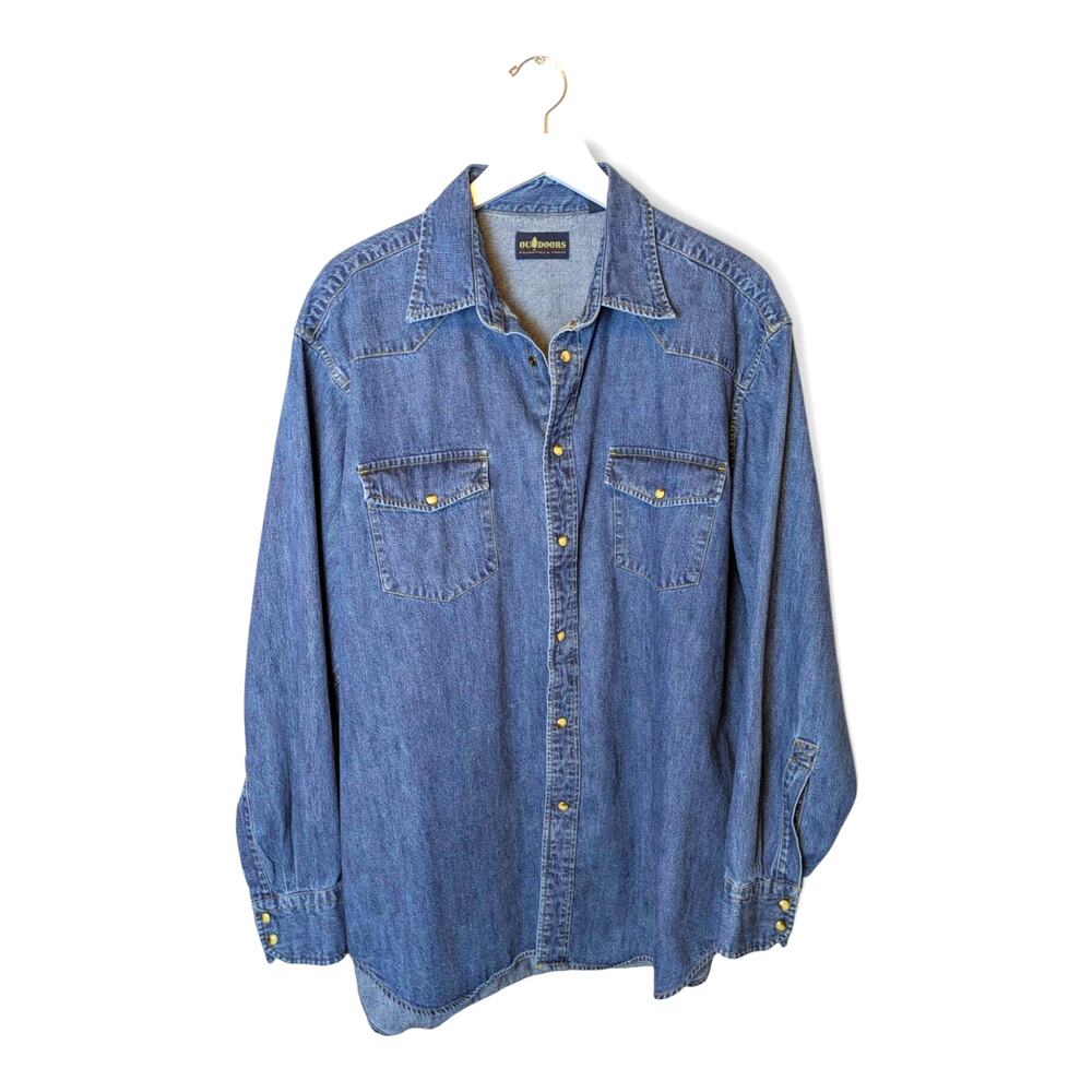 OUTDOORS by ROUNDTREE & YORKE Denim Shirt Pearl Snap Western Styling  - XL